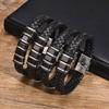 Vnox Free Personalized Family Names Stainless Steel Beads Bracelets Gift for Dad Grandpa, Mens Leather Wristband,Christmas Gift