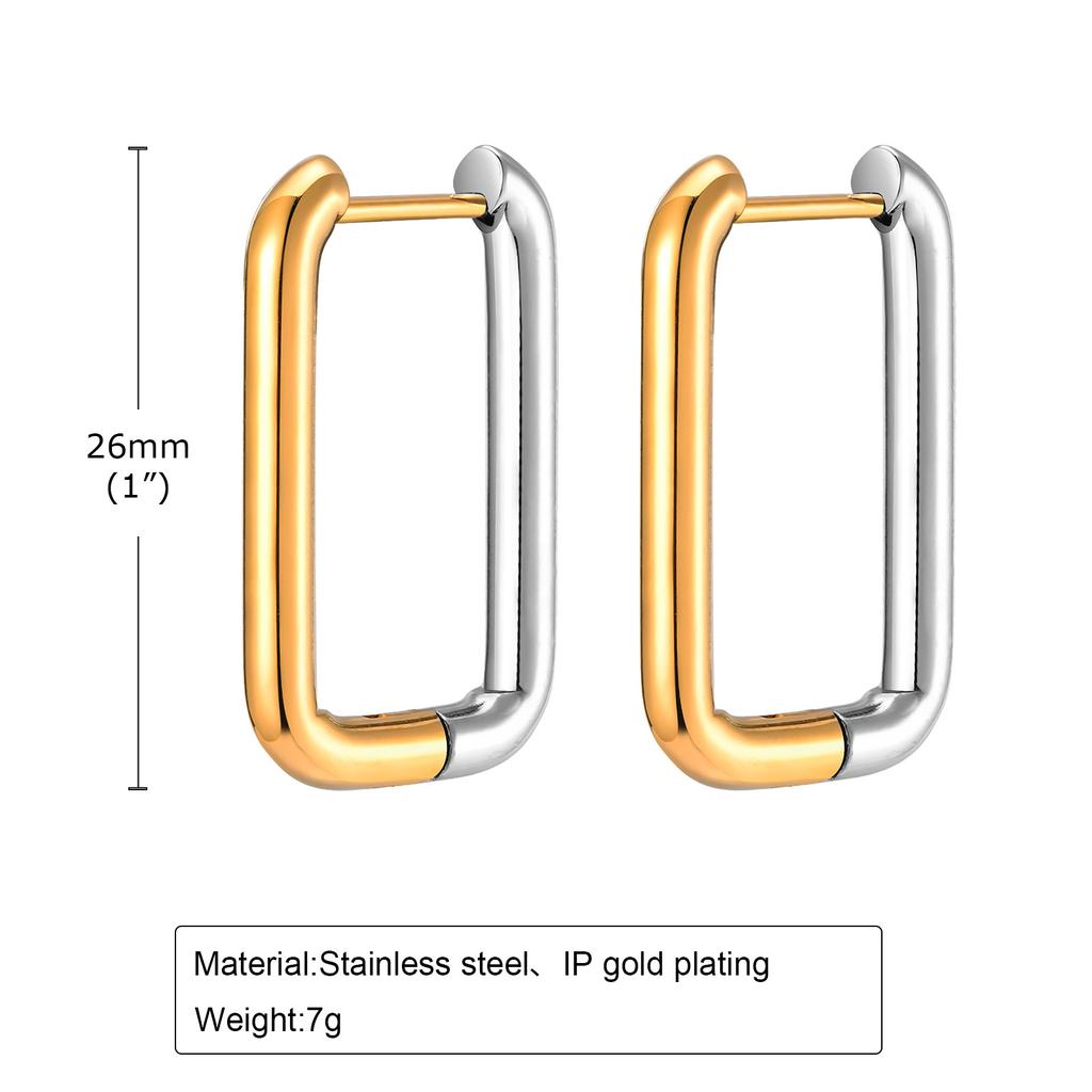 Trendy 2 Tones Minimalist Stainless Steel Hoop Earrings for Women, Gold Color Star Square Heart Huggies Ear Jewelry Accessory