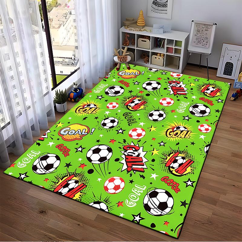 Soccer-Themed Cartoon Carpet with "Goal!" Text and Football Pattern Suitable for use as an anti-slip for living room bedroom sofas