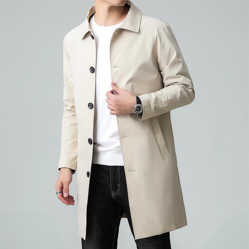 Men's Mid-Length High-End Trench Coat - Trendy Casual & Business Attire for Spring and Autumn