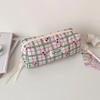 Large Capacity Korean Pencil Bag Checkered Cartoon Cherry Makeup Bag  Office Supplies