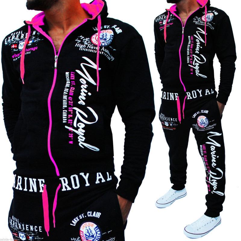 Men's Printed Hooded Sweatshirt and Pants Two-Piece Sportswear Set