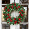 Christmas Wreath Green Garlands Front Door Wreath with Red Berries Decorative Wreath For Door Wall Porch Decoration