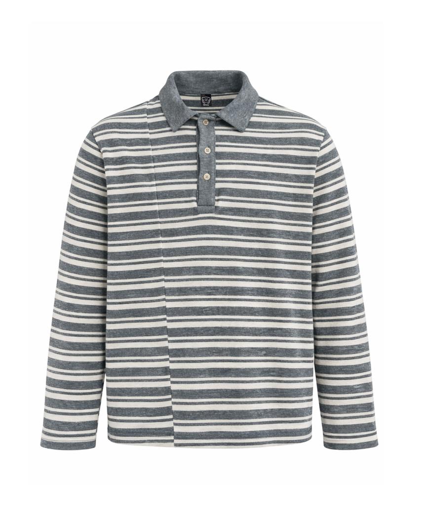 AZENDER Striped Polo Shirt Melange Gray