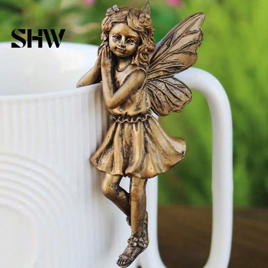 European Pastoral Garden Decor 2Pcs/Set Planter Flower Fairy Figurines, Retro Resin Butterfly Wing Micro Landscape Ornaments Statues, Cute Hanging