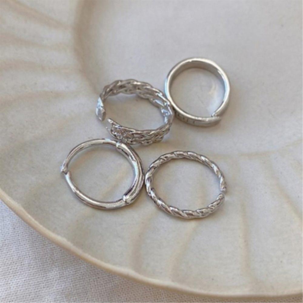 New ArrivalS Open Run Women S Silver Layered Ring Set Of 4 Simple Fit adjuSt