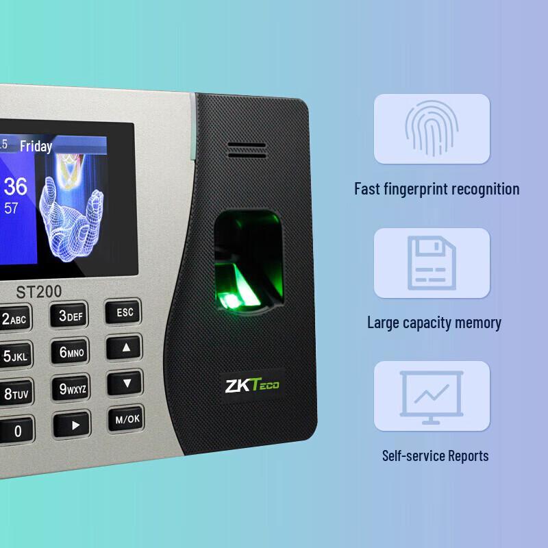 ZKTECO ST200 Fingerprint Time Attendance Machine CN Plug (adapter Included)