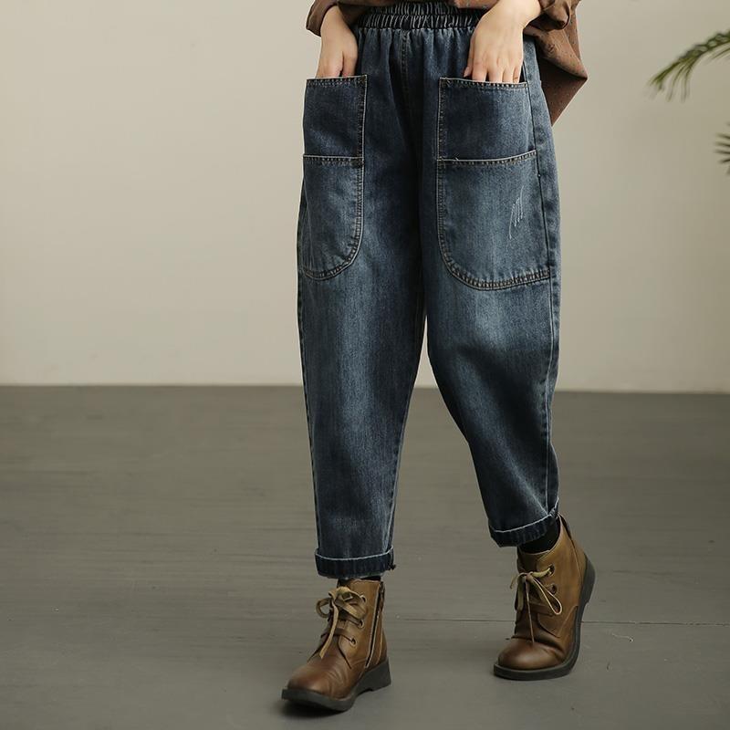 Hight Waist Harem Jeans Woman Korean Streetwear Ankle Length Denim Pants Spring Fall Vintage Casual Pocket