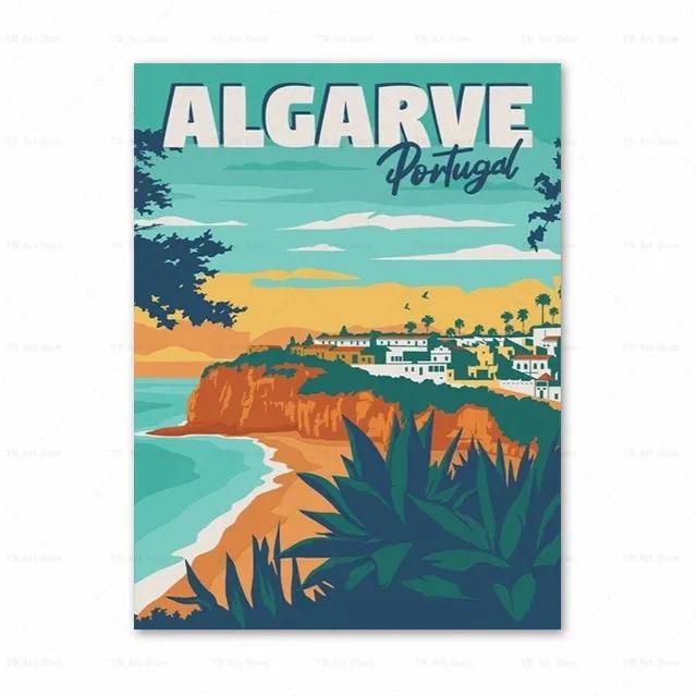 Spanien Amalfiküste Santorini Französische Riviera Italien Druck Kunst Leinwand Poster Für Wohnzimmer Dekoration Zuhause Wandbild