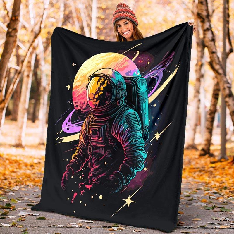 1pc Aastronaut Printing Lightweight Flannel Blanket, Comfortable and Warm Blanket, for Camping Sofa Bed and Couch Office, Gift Blankets in