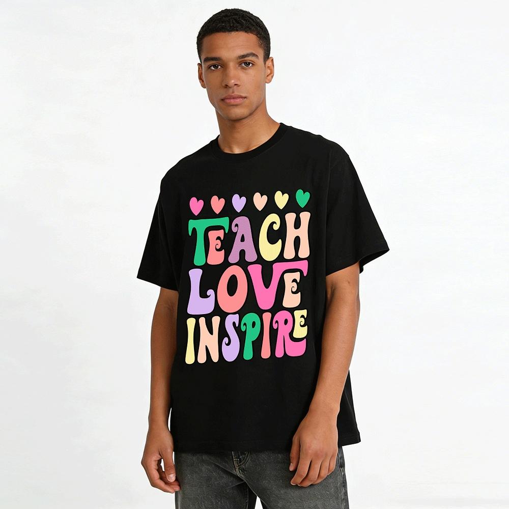 Teach Love Inspire Retro Style Teacher Appreciation Graphic Tee Pure Cotton T-shirt