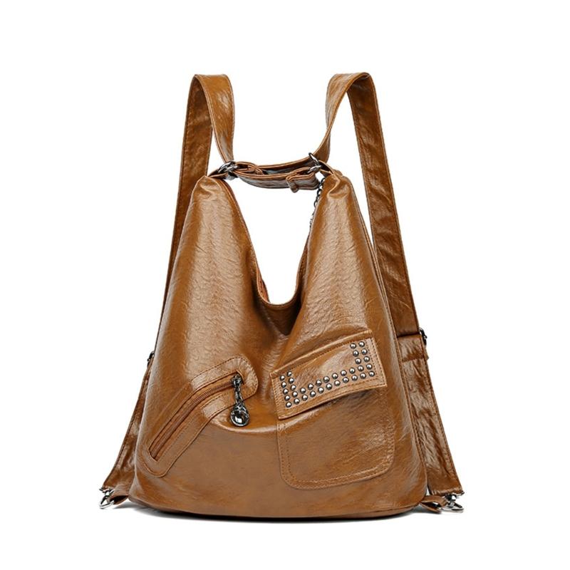 2024 НОВЫЙ Рюкзак Большой Вместимости Школьные Сумки для Девочки Женщины Студента Винтажный Рюкзак Кожаная Сумка на Плечо Дорожная Сумка коричневый 2190₽