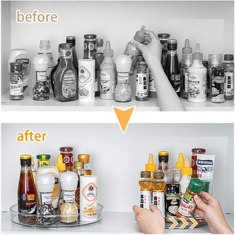 360 Rotation Cabinet Turntable Organizer Storage Spice Rack Drink Cosmetic Storage Rack PET Kitchen Turntable Bathroom Tray