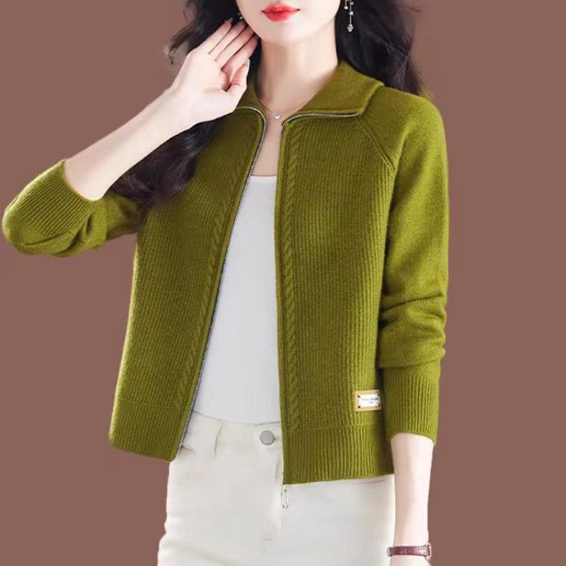 

Вязаный кардиган с лацканами, женская осенне-зимняя новая маленькая юбка с красным верхом, свитер, куртка S зелёный