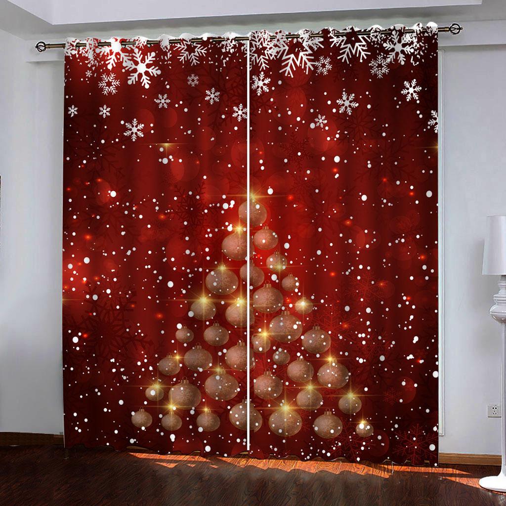 2 Panel Christmas Golden Bell 3D Digital Printed Curtain Classic Style Polyester Curtain, Bedroom Living Room Floor Curtain