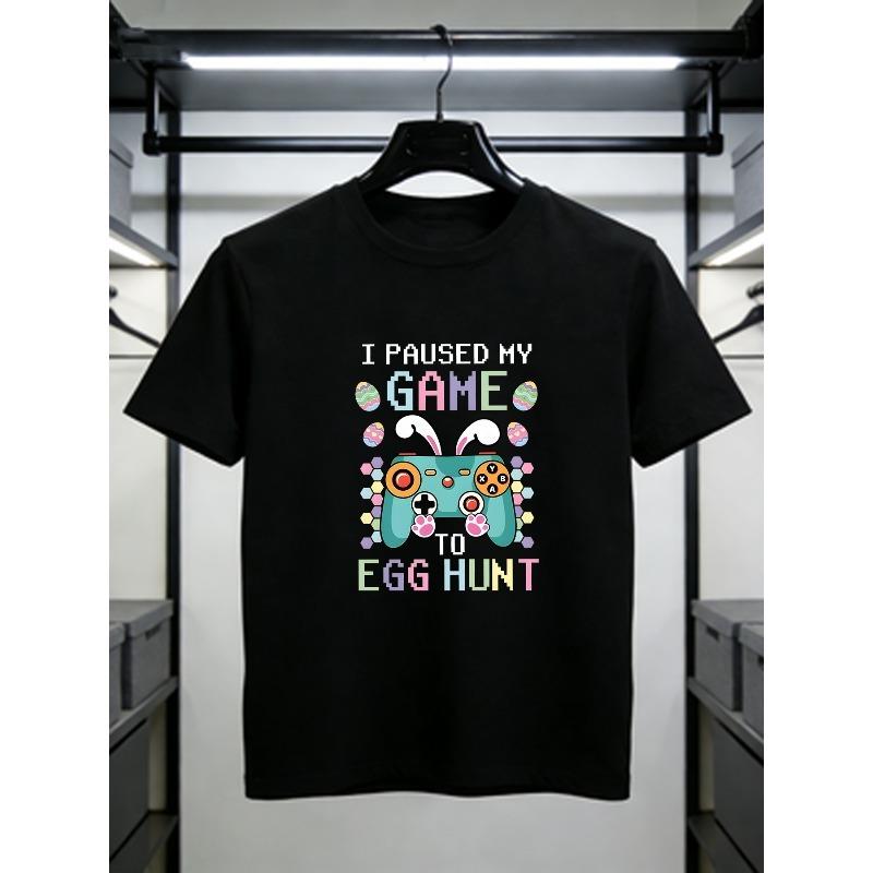 

European sizes Easter T-shirt for Boys, Printed with the Words I PAUSED MY GAME, Comfortable and Casual, Short-sleeved Design 164cm чорний