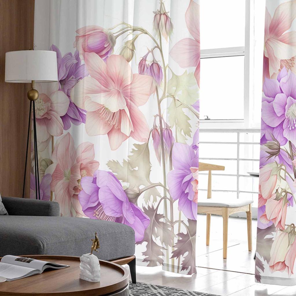 Spring Flowers Watercolor Countryside Sheer Curtains Modern Gauze Curtain for Living Room Bedroom Voile Yarn Curtains