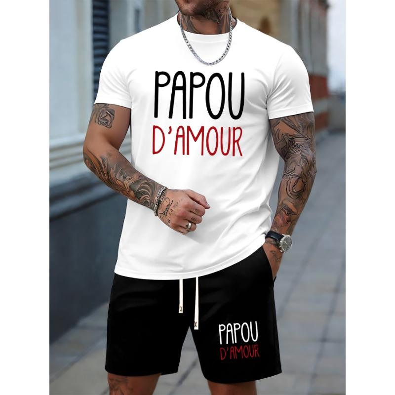 

2026 Simple Casual Men s T-shirt Shorts 2-piece Set Oversized Men s Sports Drawstring Pocket Shorts Outdoor Daily T-Shirts Suit S