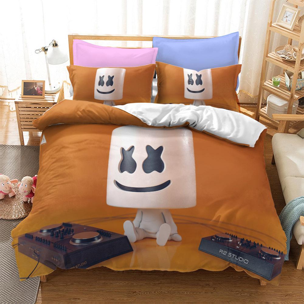 Home Textile Bedding Three-Piece Set 3D Digital Printing Cartoon Marshmallow Quilt Cover Pillowcase