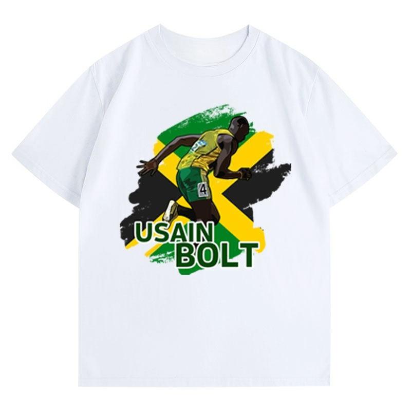 

Memorial Tshirt for Jamaican sprinting star Usain Bolt Cotton shortsleeved training uniform for men in track and field sport 2XL