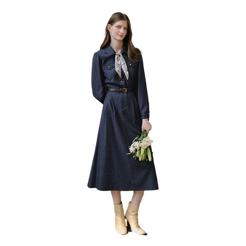 Xiangying French Style Imitation Denim Shirt Dress S
