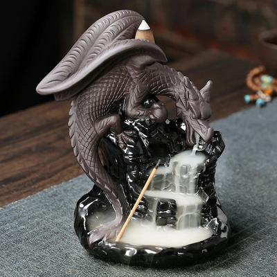 Lila Ton Handwerk Glücksdrache Wasserfall Rückfluss Weihrauch Brenner Pterosaurier Home Decor Weihrauch Stick Halter Keramik Räuchergefäß