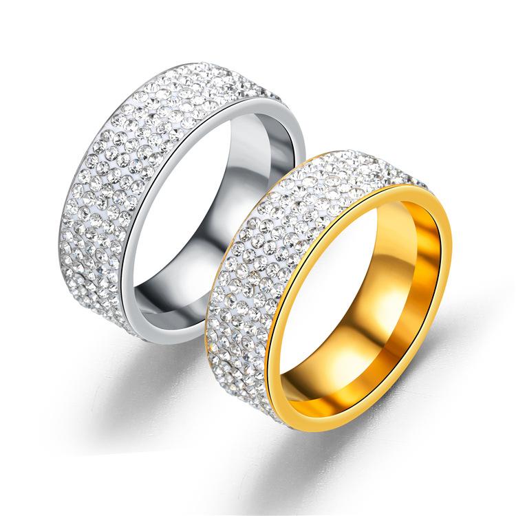 Five-row Diamond Titanium Steel Ring Women, Popular Diamond Ring Fashion Couple Diamond Ring Hand Jewelry