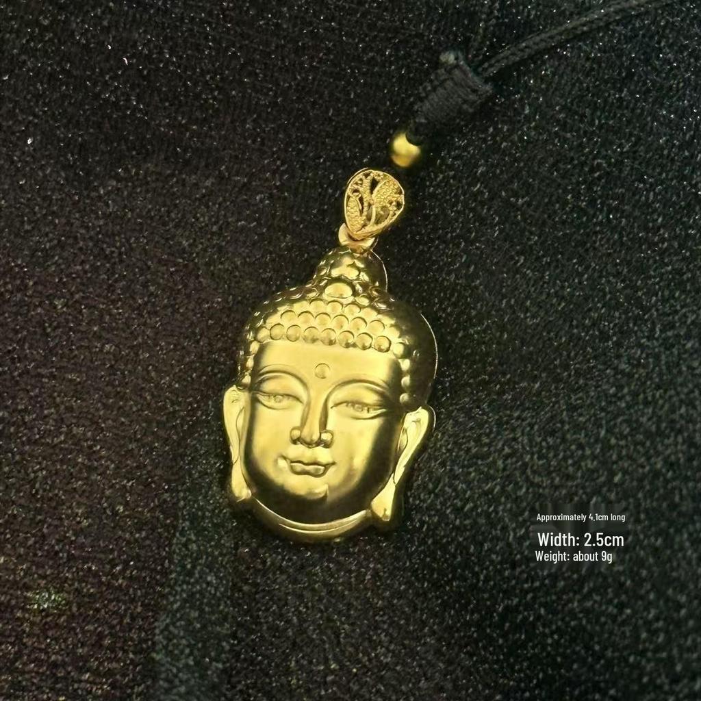 Vergoldete Damen Buddha Kopf Anhänger Halskette mit Sicherheitsverschluss - Hochwertiges simuliertes Gold Tathagata Schmuckaccessoire