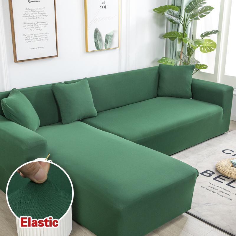 Solid Color Corner Sofa Cover Elastic Thin Fabric Sofa Covers for Living Room Pets L shape Sofa Need Order 2 pieces Slipcover