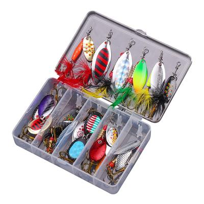 20pcs Hard Metal Spinner Lures Baits  for Bass Trout Salmon Fishing with Tackle Box, Feather Rooster Tail Fishing Lures Kit