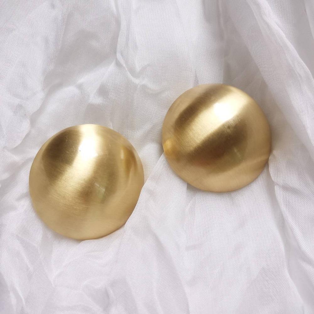 Retro Exaggerated Gold Color Brushed Geometric Spherical Large Stud Earrings for Women Korea Fashion Piercing Earrings Jewelry