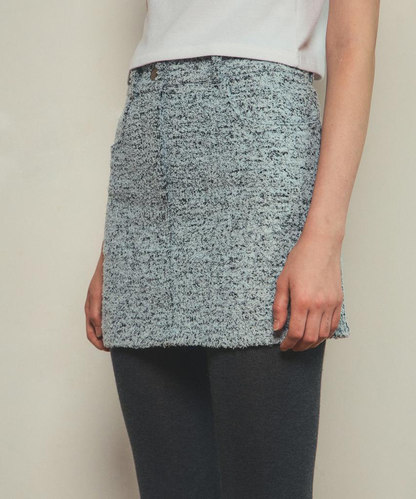 Aueonoseuteljia Fur Denim Short Skirt_Ice Blue