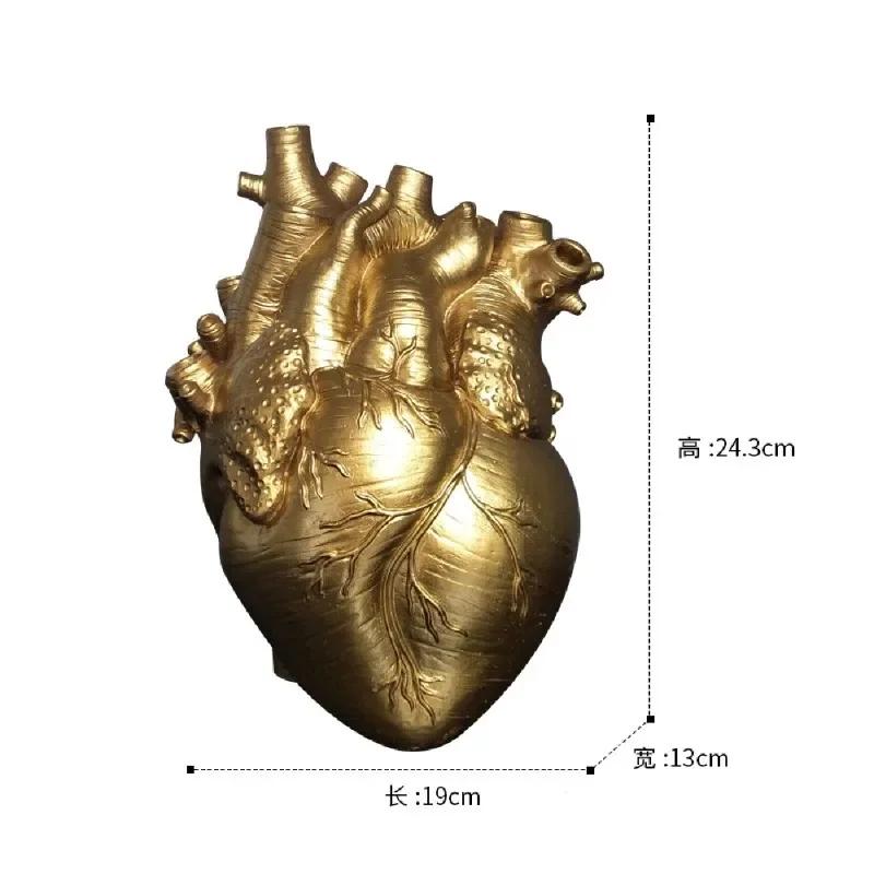 New Transparent Heart Resin Vase Anatomical Heart Flower Vase Ornament Craft Planter Pot For Office Living Room Bedroom Desktop