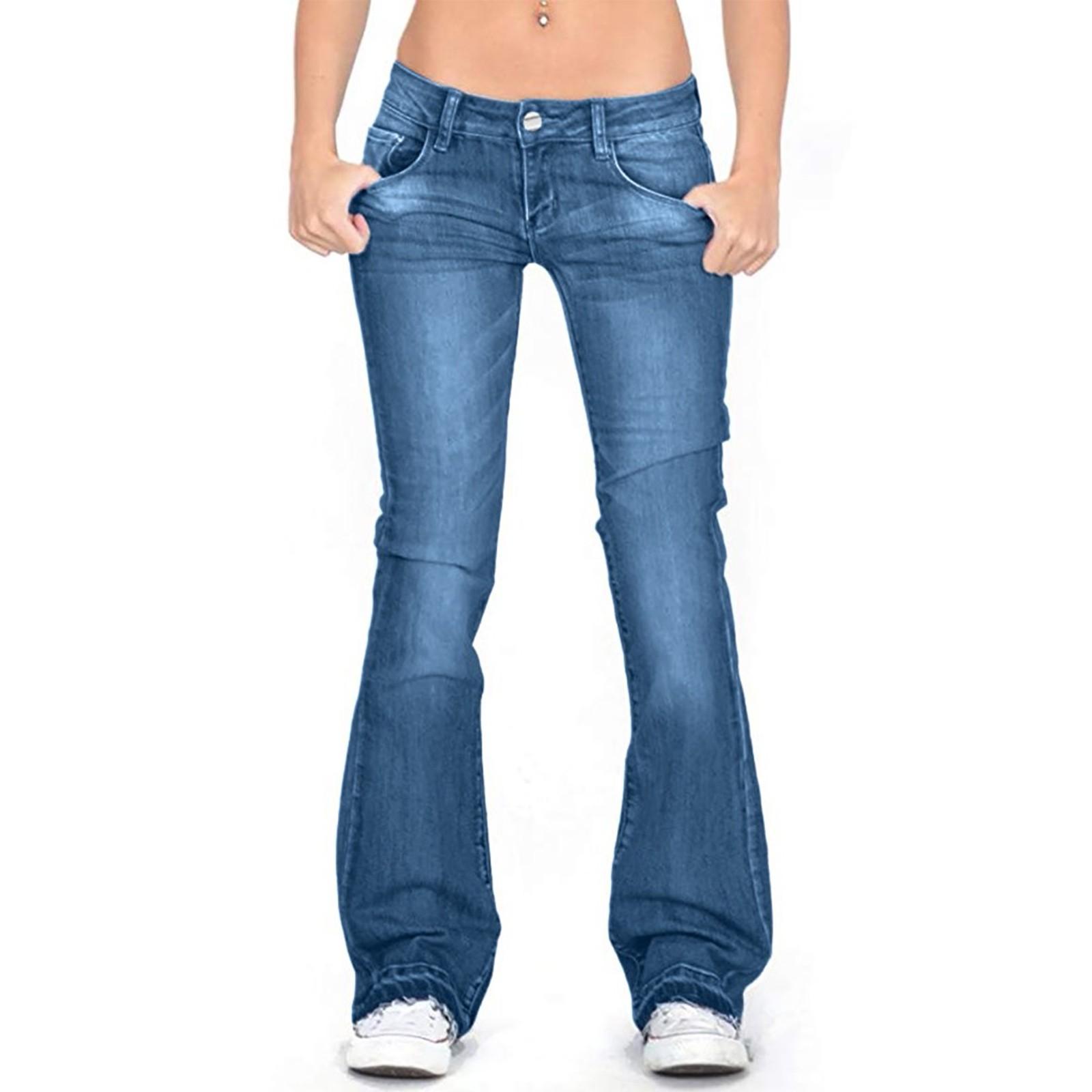 

(SU)Женские расклешенные джинсы со средней талией Bell Jeans Stretch Slim Pants Length Jeans
