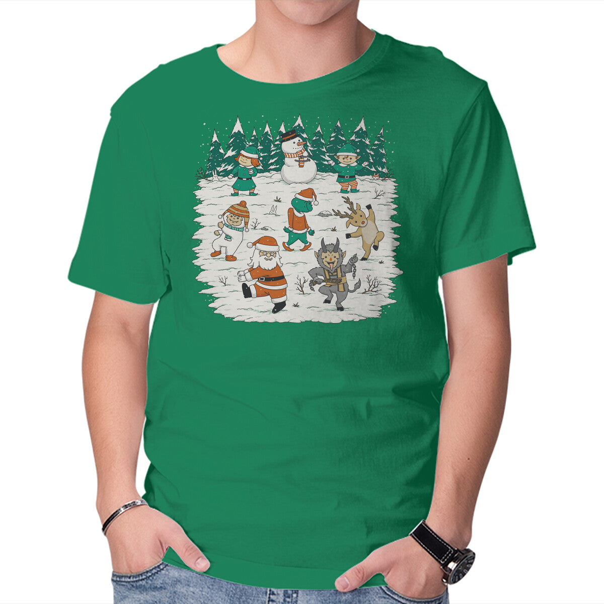 Unisex Crew Neck T-Shirt Christmas Dance Graphic Short Sleeve Casual Tee L