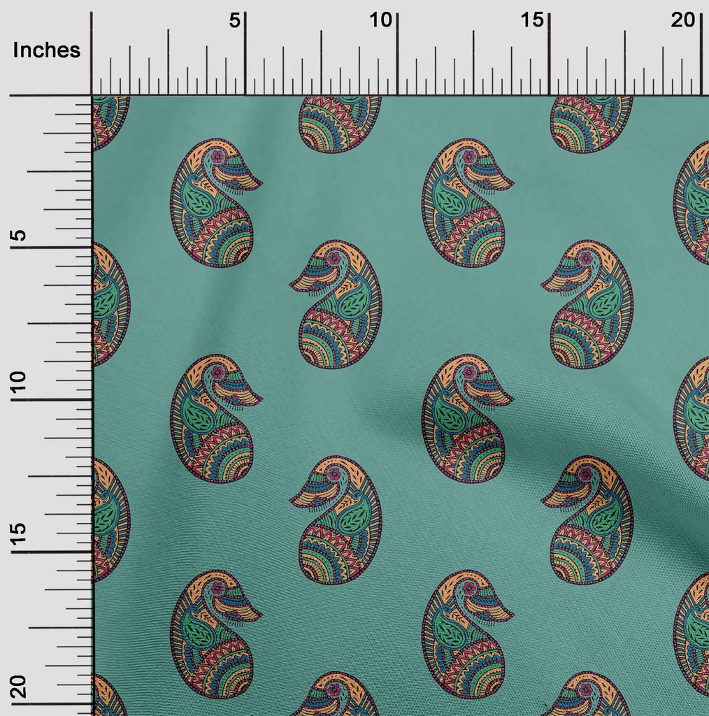 oneOone Cotton Flex Fabric Paisley Block Printed Craft Fabric BTY 40 Inch