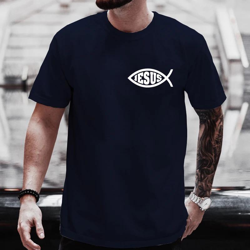 Men T Shirts Jesus Fish Christ Graphic T-Shirt for Men Women Christian Tops Short Sleeve Tees Streetwear Plus Size Y2k Clothing