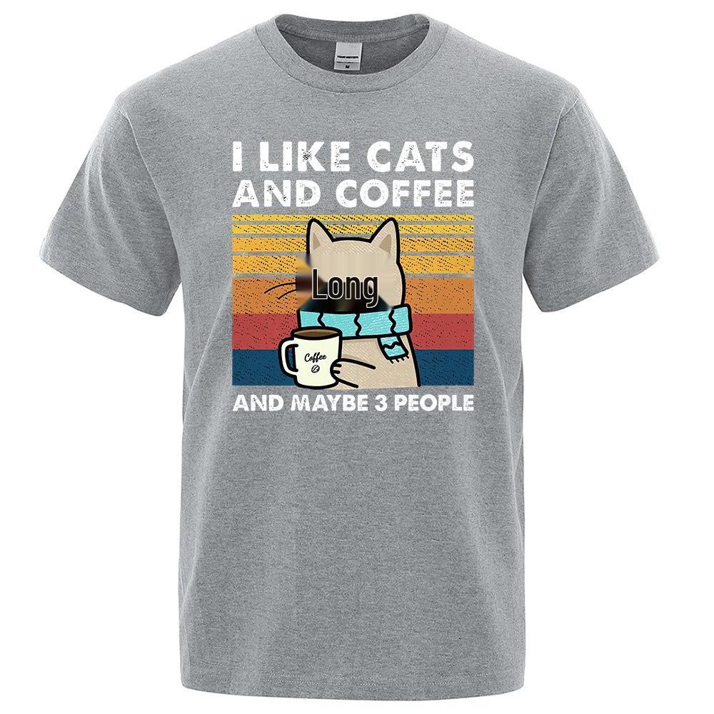 Ανδρικό Μοντέρνο T-Shirt: Αστείο 'Μου Αρέσουν οι Γάτες και ο Καφές' Streetwear