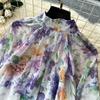 Summer Autumn New Arrival Flower Print Two Piece Pants Sets Women's Lantern Sleeve Blouse Tops and High-Waisted Wide-Leg Shorts Sets