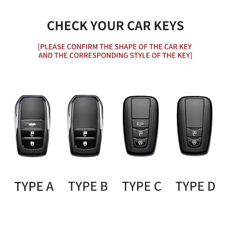 Interior Mouldings Leather Car Key Case for Toyota Prius Camry Corolla CHR C-HR RAV4 Land Cruiser 2/3 Button Keychain Suede Acce