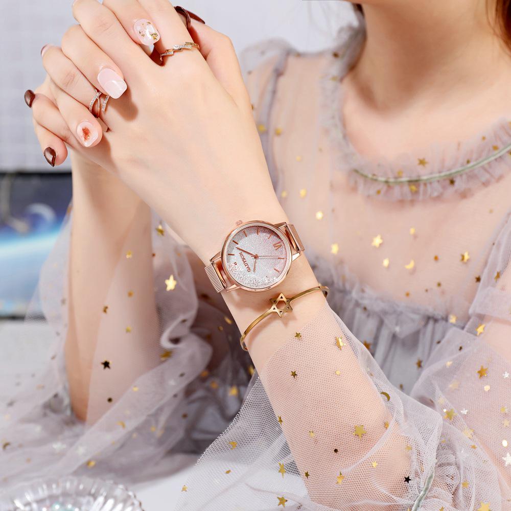 Women's Korean Style Glitter Quartz Mesh Band Watch