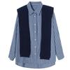 Blue Striped Shirt Women's Long Sleeves Knitted Shawl Top Spring Design Women's Shirt