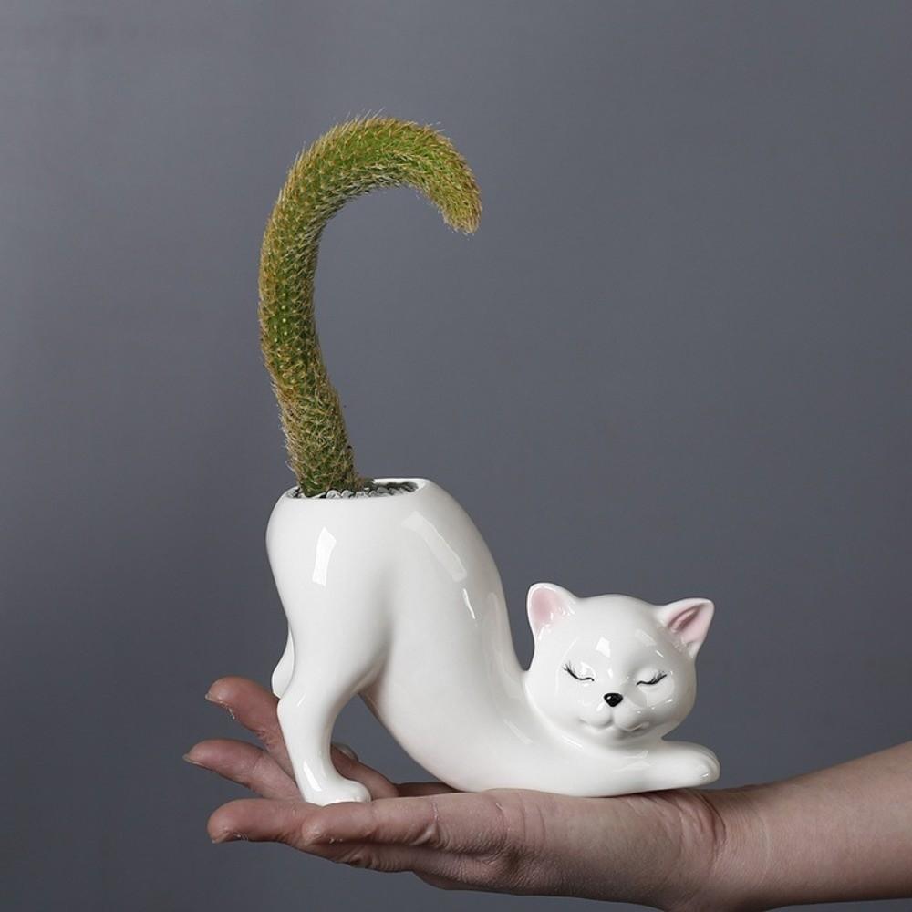 Cartoon Column Flower Pot Cute Cat Tail Cat Flower Pot Vase  Home Decor