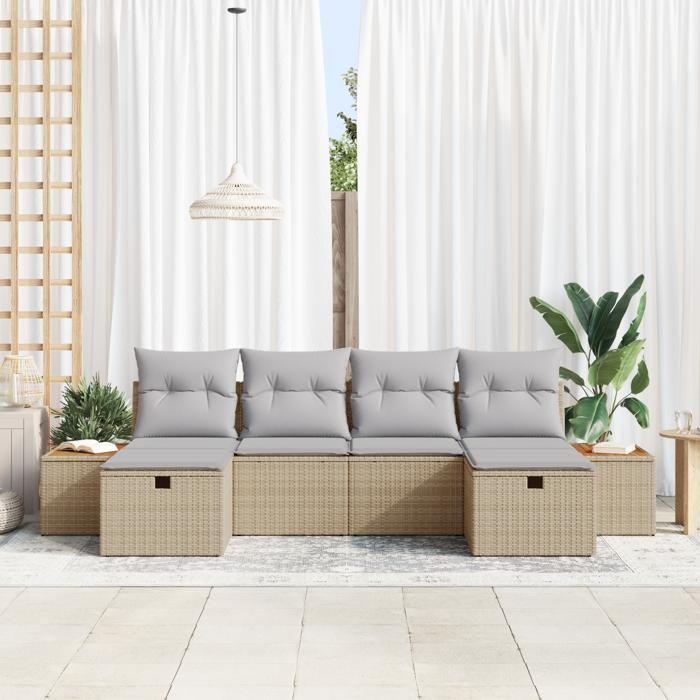 VidaXL Ensemble de canapés de jardin 6 pièces avec coussins beige rattan poly 3359652