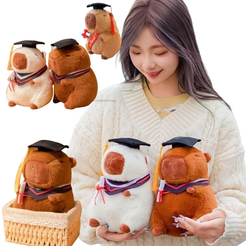 High-Quality Doctor Hat Capybara Plush Toy Graduate Plush Dolls Cute Stuffed Animal Plushie Soft Cartoon Pillow Graduation Gift