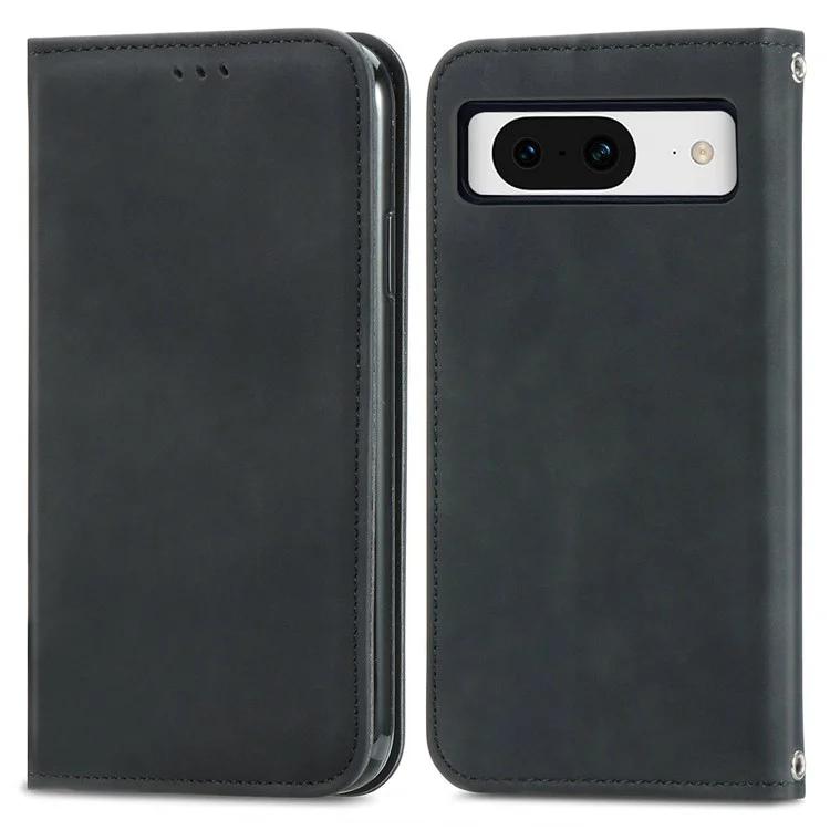 

For Google Pixel 8a Book Style Flip Case PU Leather Skin-touch Phone Cover - Black