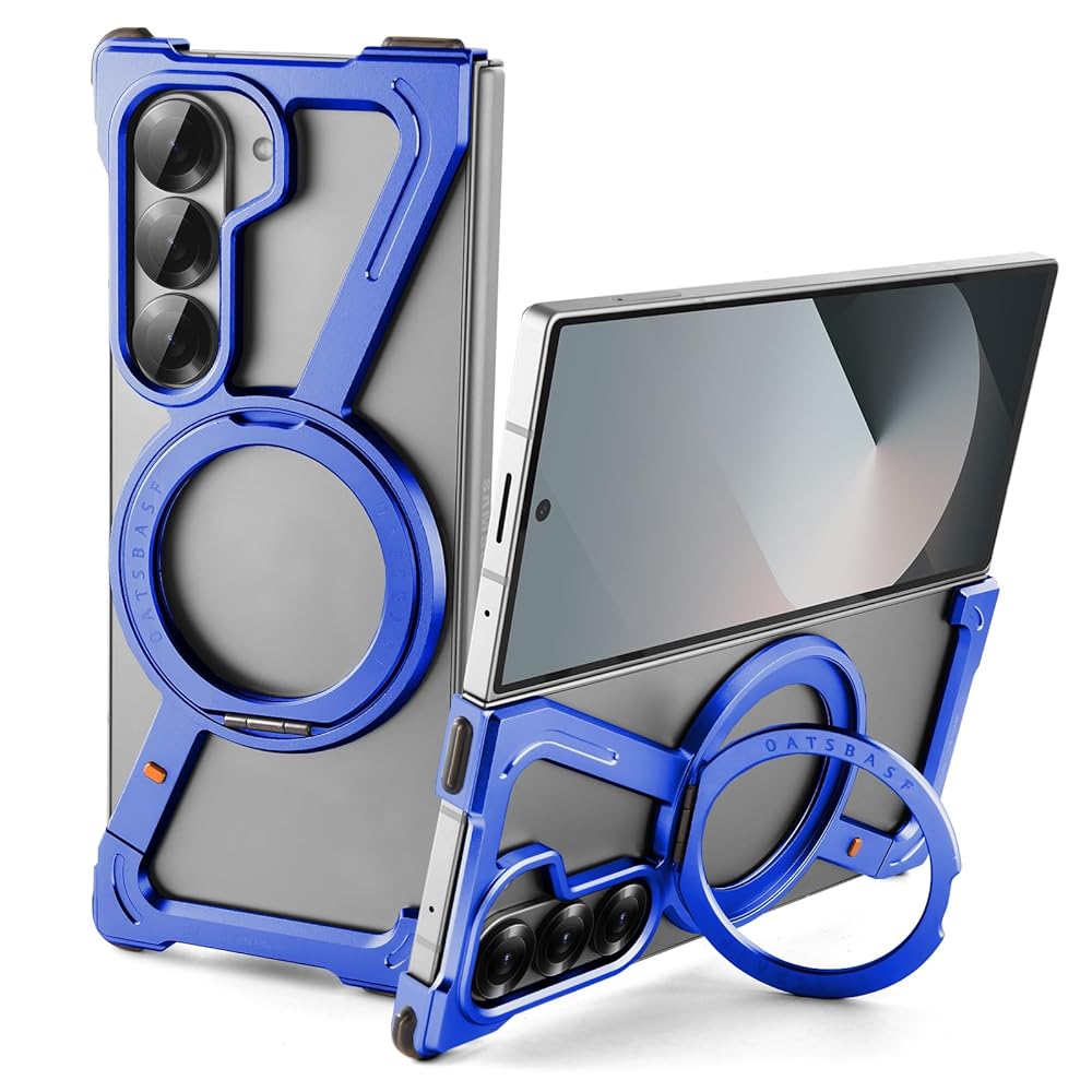 Oatsbasf Metal Minimalist Z Case for Samsung Galaxy Z Fold 7 with 360°Rotation Ring Stand Magnetic Phone Cover Shockproof Bumper