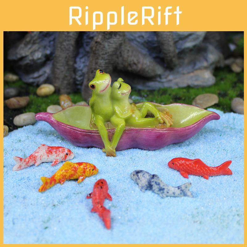 Couple Frog Resin Sitting On A Pea Boat And Vibrant Koi For Balcony Decor