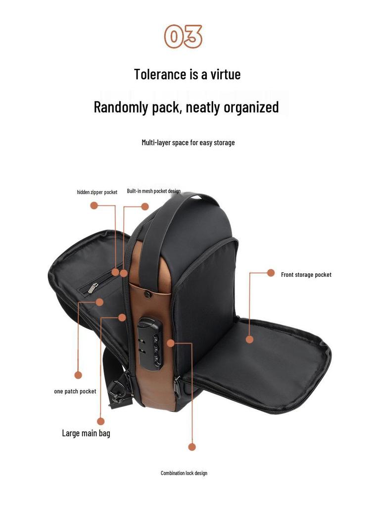 Men's Multifunctional Crossbody Bag with Anti-theft Lock - Versatile Chest and Shoulder Bag with Modern Texture.
