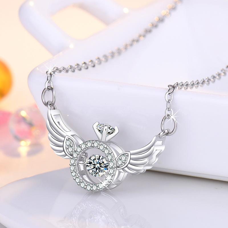 1 PC Design Angel Wings Necklace with Crystals Sweet Jewelry Gift for Women Girls Girlfriend